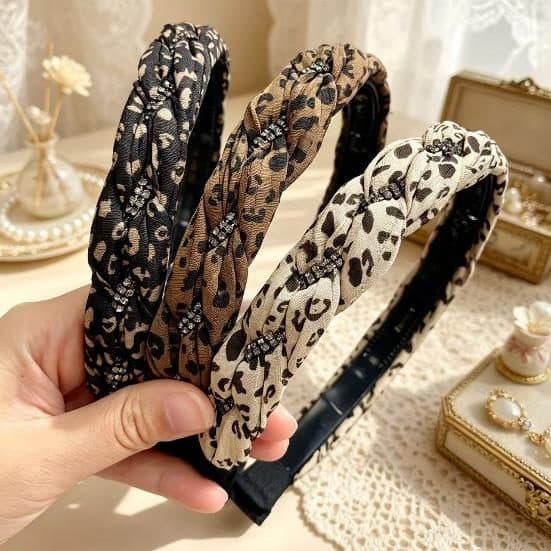 Knotted Leopard Headband, Black and Cream