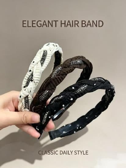 Ruffled Rhinestone Headband with Teeth, Cream and Black