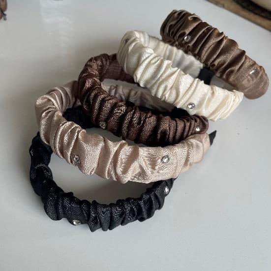 Satin Scrunchie Headband, Black, Brown and Cream