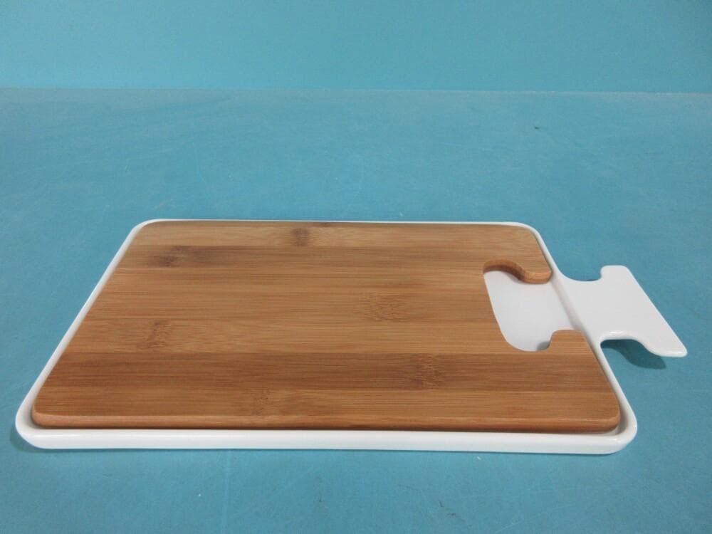 Bamboo Cutting Board with Ceramic Serving Tray