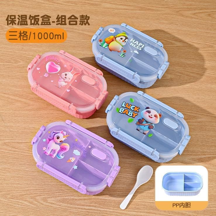 304 Stainless Steel 2-Compartment Lunch Box, 700 ml, 18 x 12.5 x 8 cm, with Spoon and Fork 2