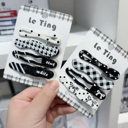 Black and White Check and Dot Snap Hair Clips
