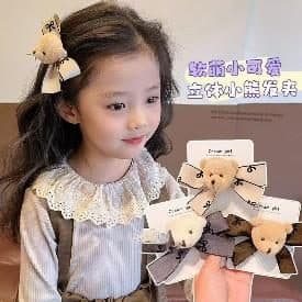 Bear and Bow Hair Clip Set for Kids