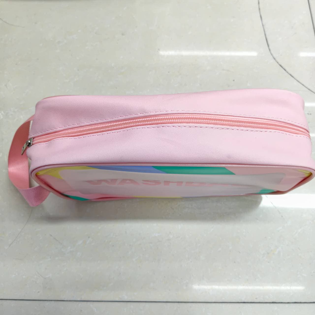 Striped PU Travel Wash Bag with Frosted Window, Large 2