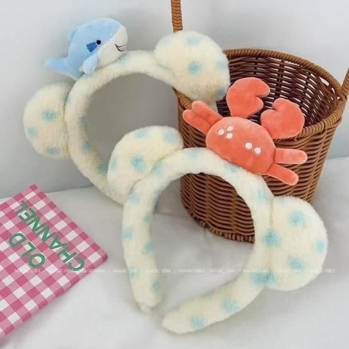 Whale and Crab Plush Headband, Blue and White