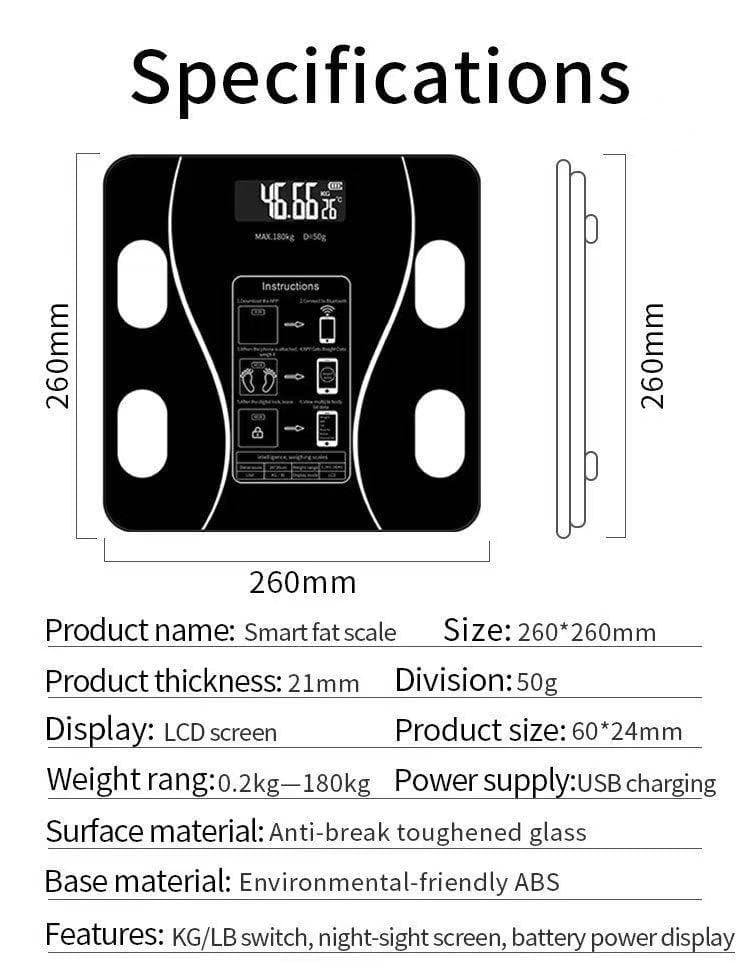 26cm Bluetooth Body Fat Scale (Rechargeable) — Black, White, Pink 5
