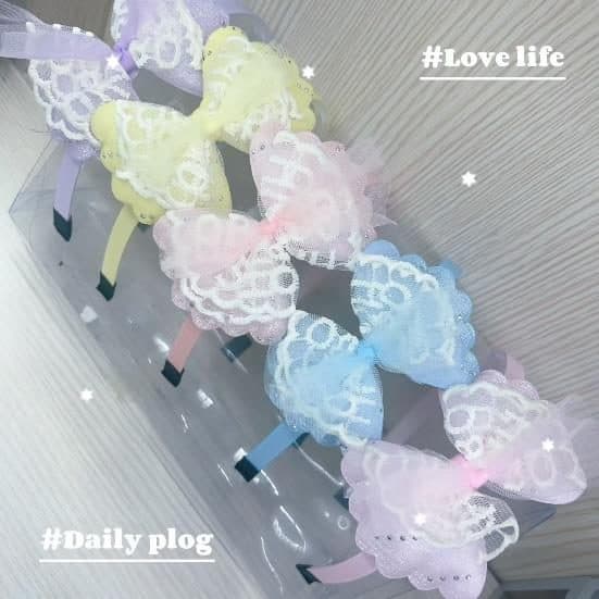 Kids Lace Bow Headband, Pastel Set