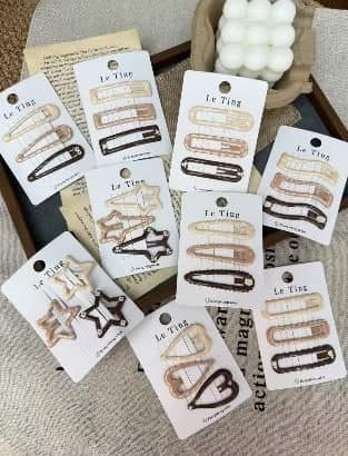 Star and Heart Outline Snap Hair Clips, Neutral Tones