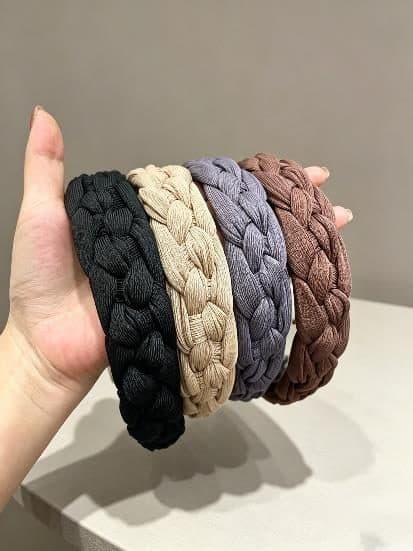 Braided Headband, Black, Cream and Purple