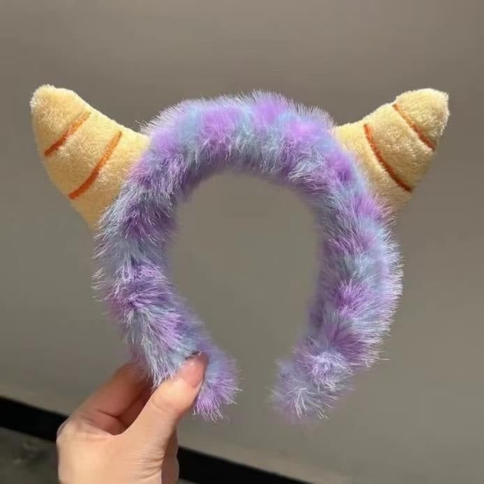Cat Ear Headband with Horns, Purple