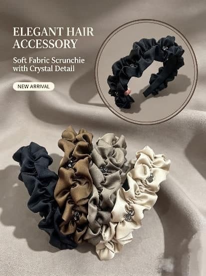 Satin Scrunchie Headband with Crystal, Black