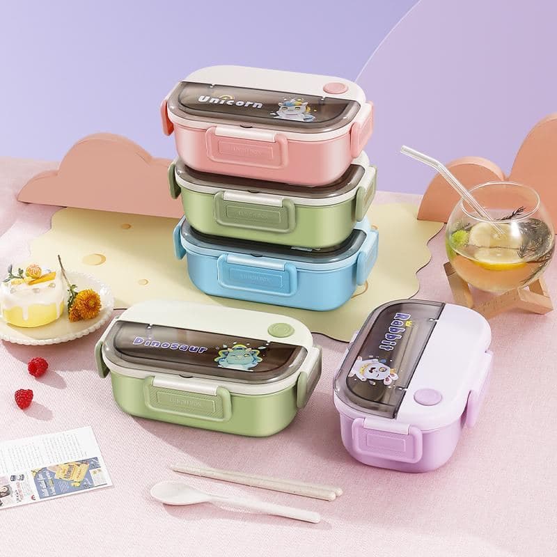 201 Stainless Steel 2-Compartment Lunch Box, 700 ml, with Spoon and Fork 3
