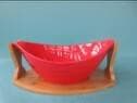 Ribbed Ceramic Fruit Bowl on Curved Bamboo Cradle, Large