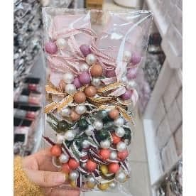 Hair Tie Assortment Bag, Beaded and Bow, Autumn Colours