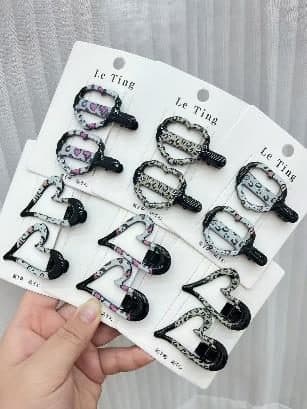 Black and White Print Snap Hair Clips, Bar and Loop
