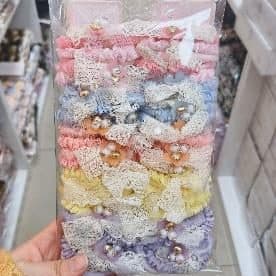Hair Clip and Scrunchie Assortment Bag, Pink and Blue Lace