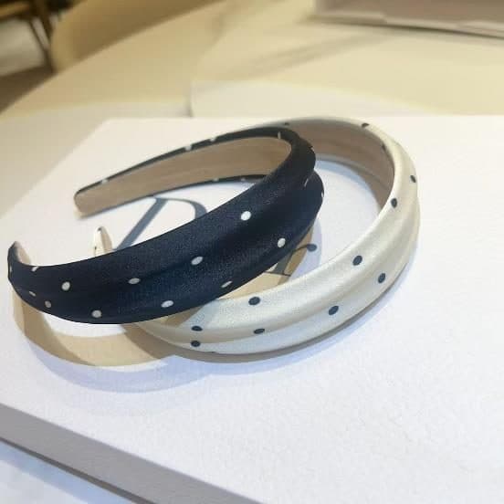 Narrow Polka Dot Headband, Navy and Cream