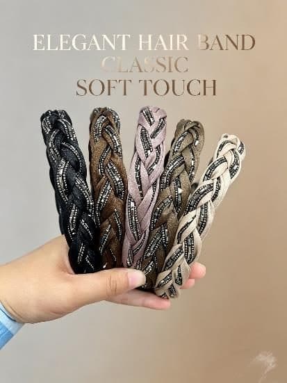 Braided Rhinestone Headband, Grey and Cream Trio