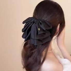 Black Satin Layered Bow Claw Clip