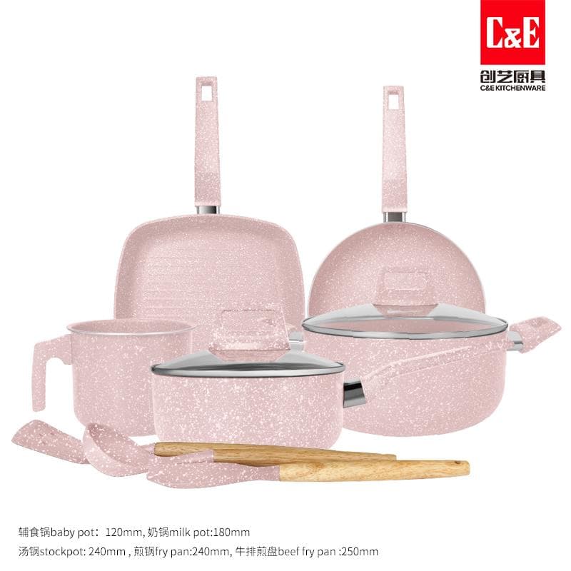 10pc Aluminium Cookware Set, Speckled Granite Finish 6