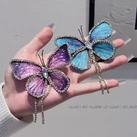 Crystal Butterfly Hair Clips, Blue and Purple