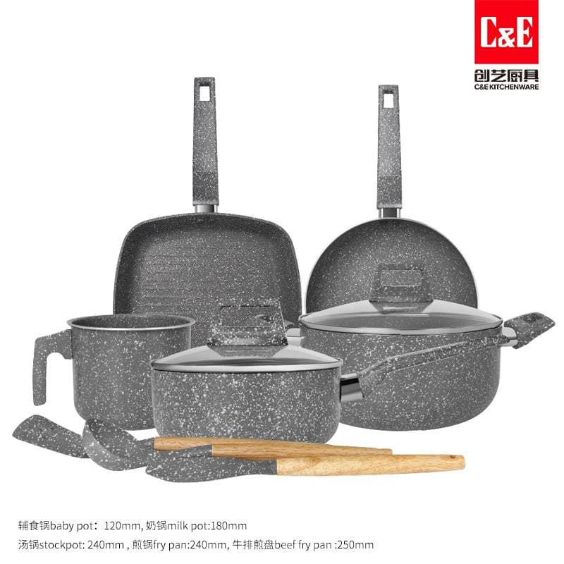 10pc Aluminium Cookware Set, Speckled Granite Finish 2