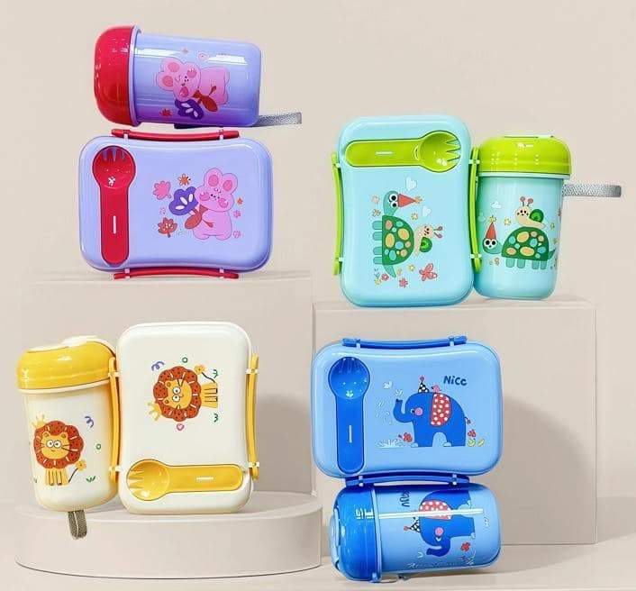 PP Plastic Lunch Box and Water Bottle Set, 15.5 x 12 x 6.7 cm