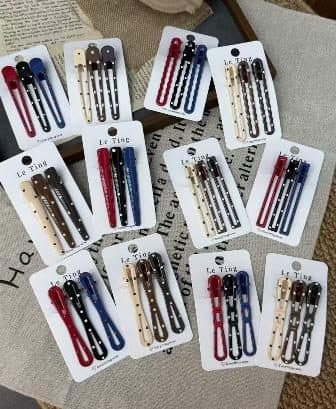 Beaded Long Bar Snap Hair Clips, Wine and Navy
