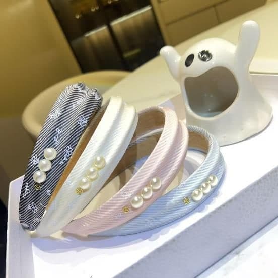 Padded Pearl Headband, Grey and Cream