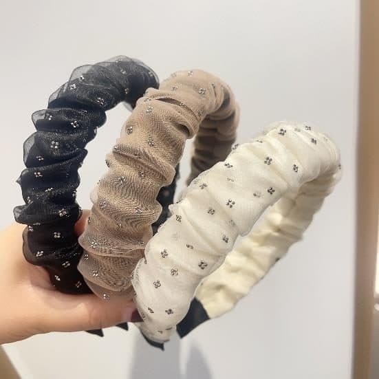 Dotted Mesh Headband, Black, Taupe and Cream