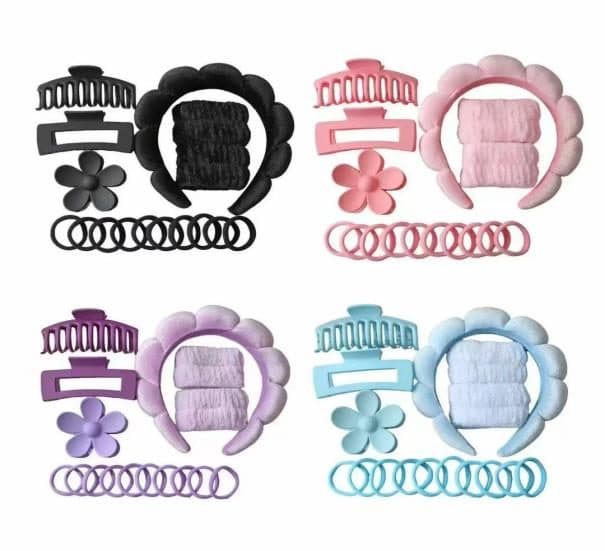 Hair Claw and Elastic Set, Assorted Colours