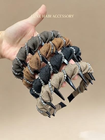 Knotted Rhinestone Headband with Teeth, Grey and Brown