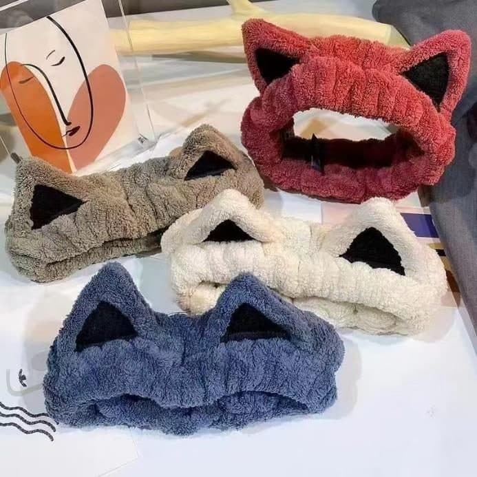Cat Face Spa Hair Band, Grey, Navy and White