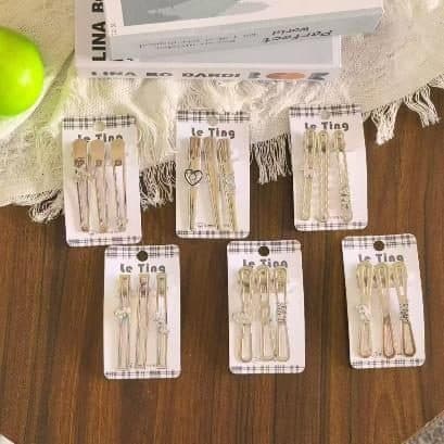 Cream and Beige Long Bar Snap Hair Clips