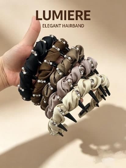 Knotted Headband with Teeth, Black, Brown and Cream