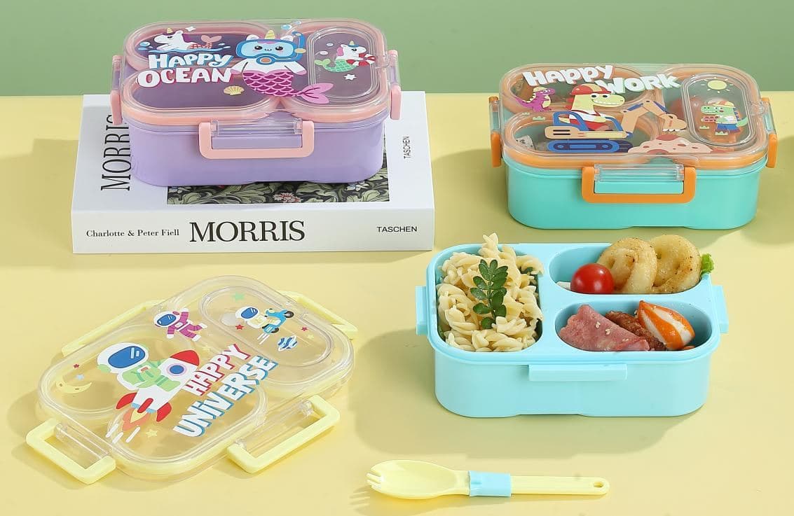 PP Plastic Lunch Box, 18.5 x 10.8 x 11.1 cm, with Spoon and Fork