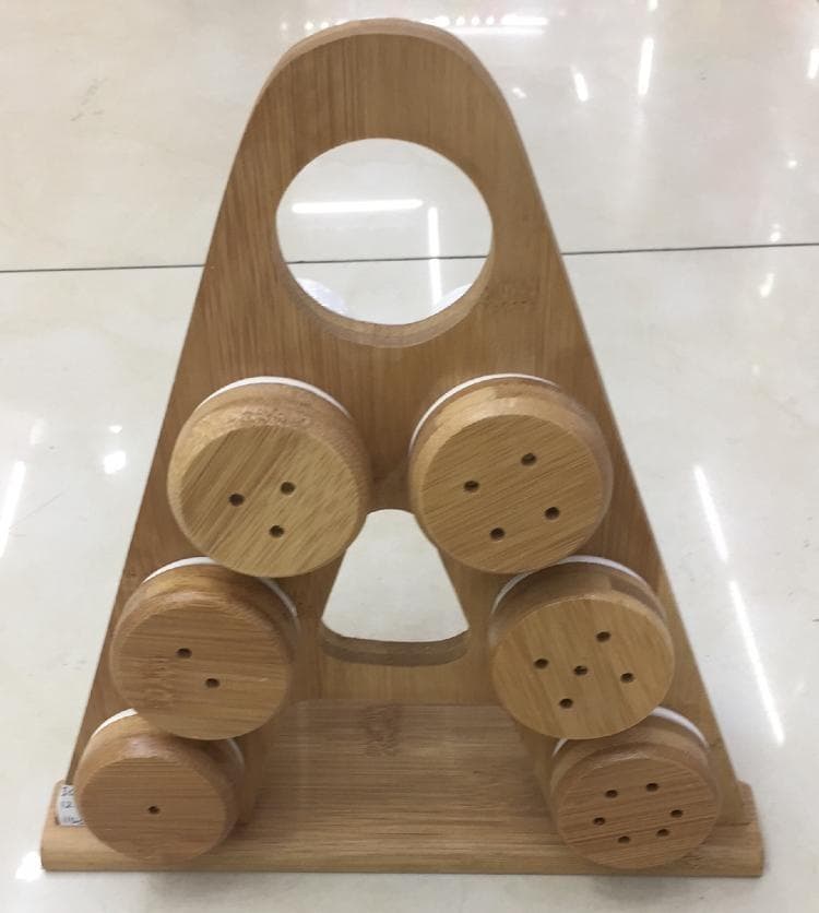 5-Piece Ceramic Spice Shaker Set on A-Frame Bamboo Stand