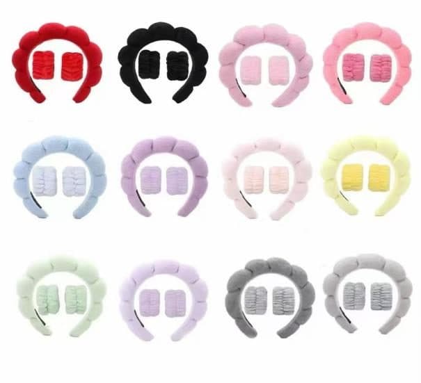 Spa Headband and Wrist Band Set, Assorted Colours