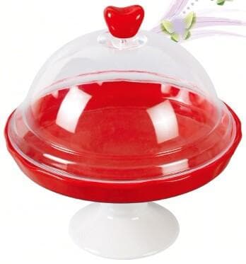 Footed Ceramic Cake Stand with Dome Cover and Heart Knob, Small
