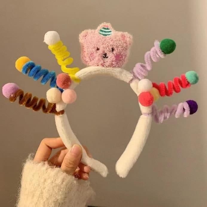 Bear and Curl Headband, Pink and Purple