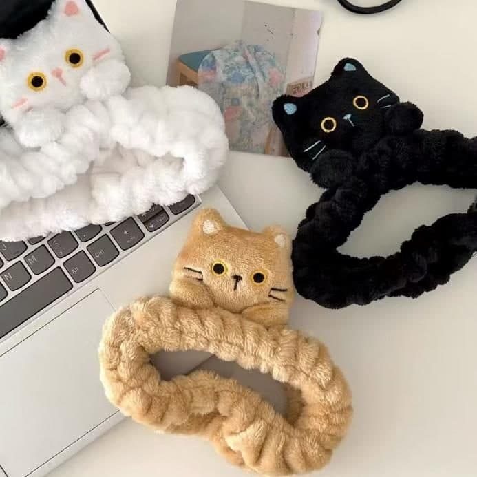 Cat Face Spa Hair Band, White, Black and Beige