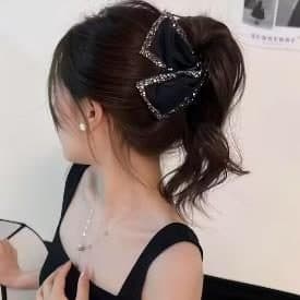 Rhinestone Bow Claw Clip, Black