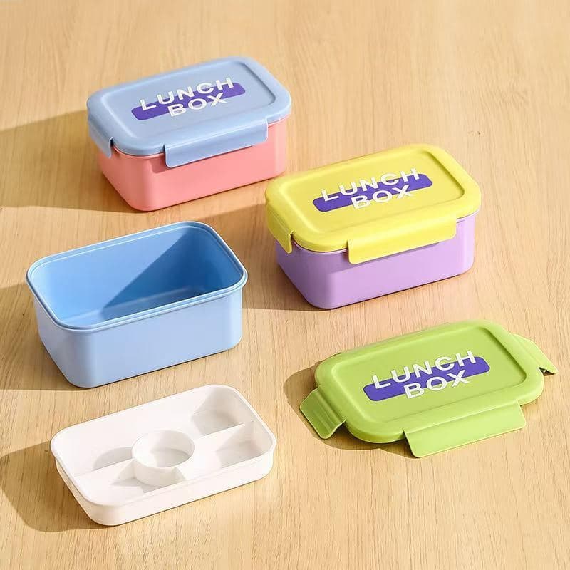 201 Stainless Steel 2-Compartment Lunch Box, 700 ml, 18 x 12.5 x 8 cm, with Spoon and Fork
