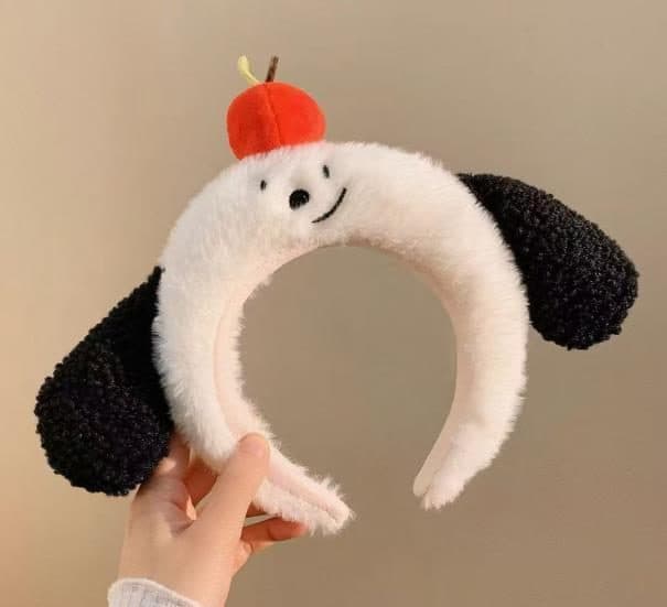 White Dog Face Headband with Persimmon and Black Ears