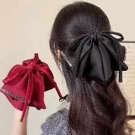 Wine Red Satin Bow Claw Clip, 13 cm