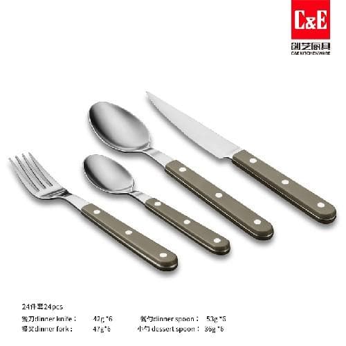 24pc Cutlery Set, 430 Stainless Steel, Three-Rivet Handles 5