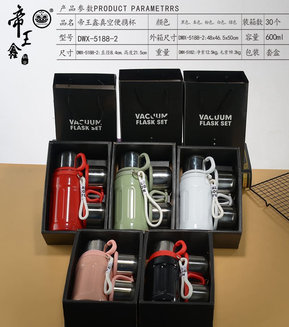 Diwangxin DWX-5188-2 Vacuum Flask Gift Set, 600ml with Two Cups