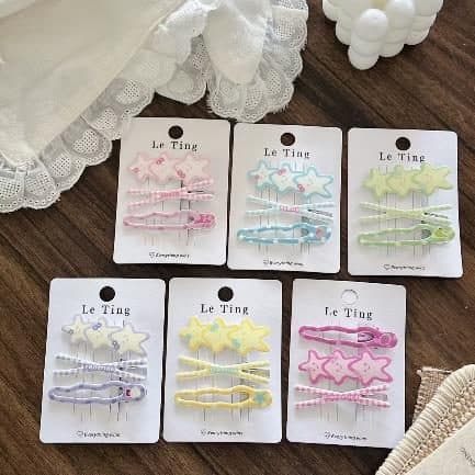 Pastel Star and Print Snap Hair Clips