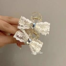 Lace Bow Claw Clip, Cream