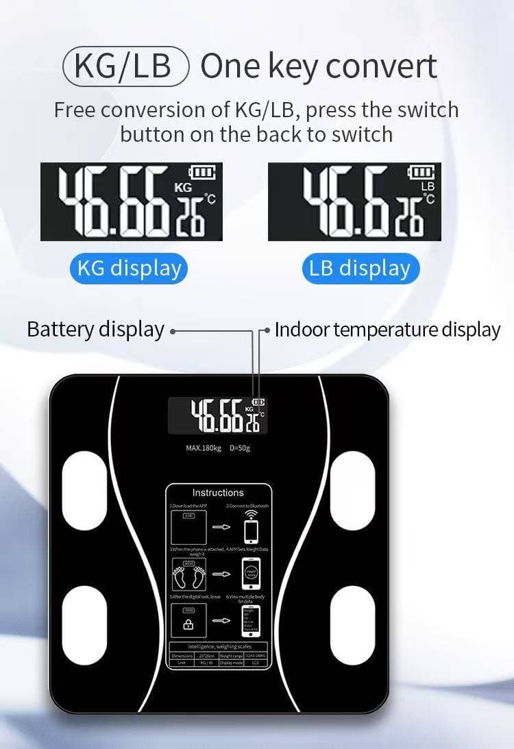 28cm Bluetooth Body Fat Scale (Battery) — Black, White, Pink 3